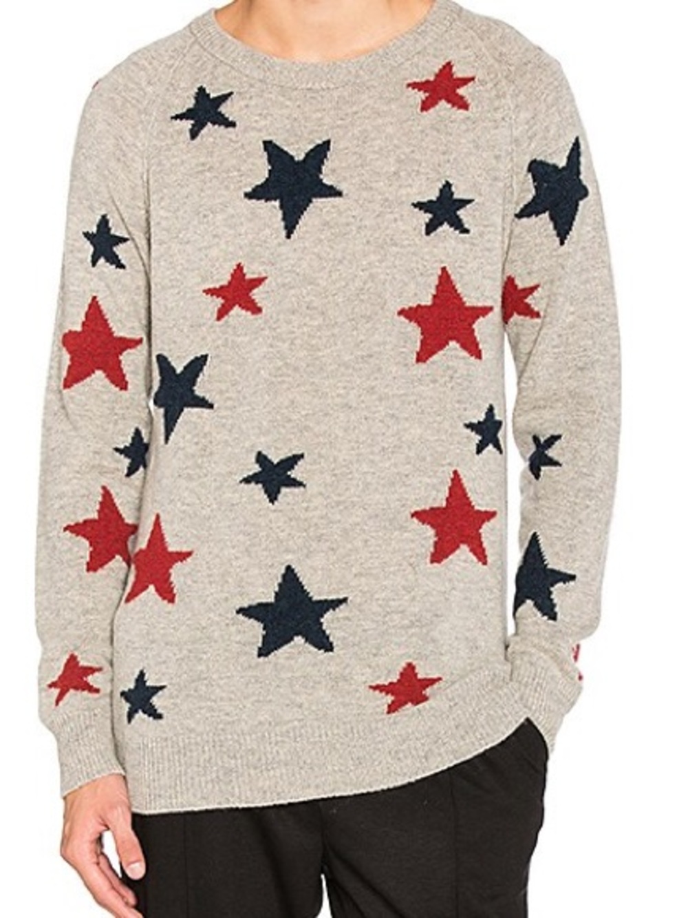 SCOTCH & SODA Daredevil Grey Star Print Wool Blend Crewneck Sweatsr